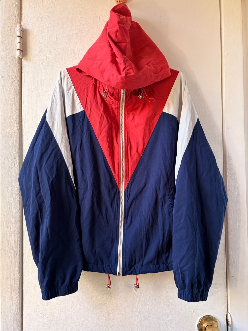 Forever 21 Red Navy White Colorblock Hooded Windbreaker Size S